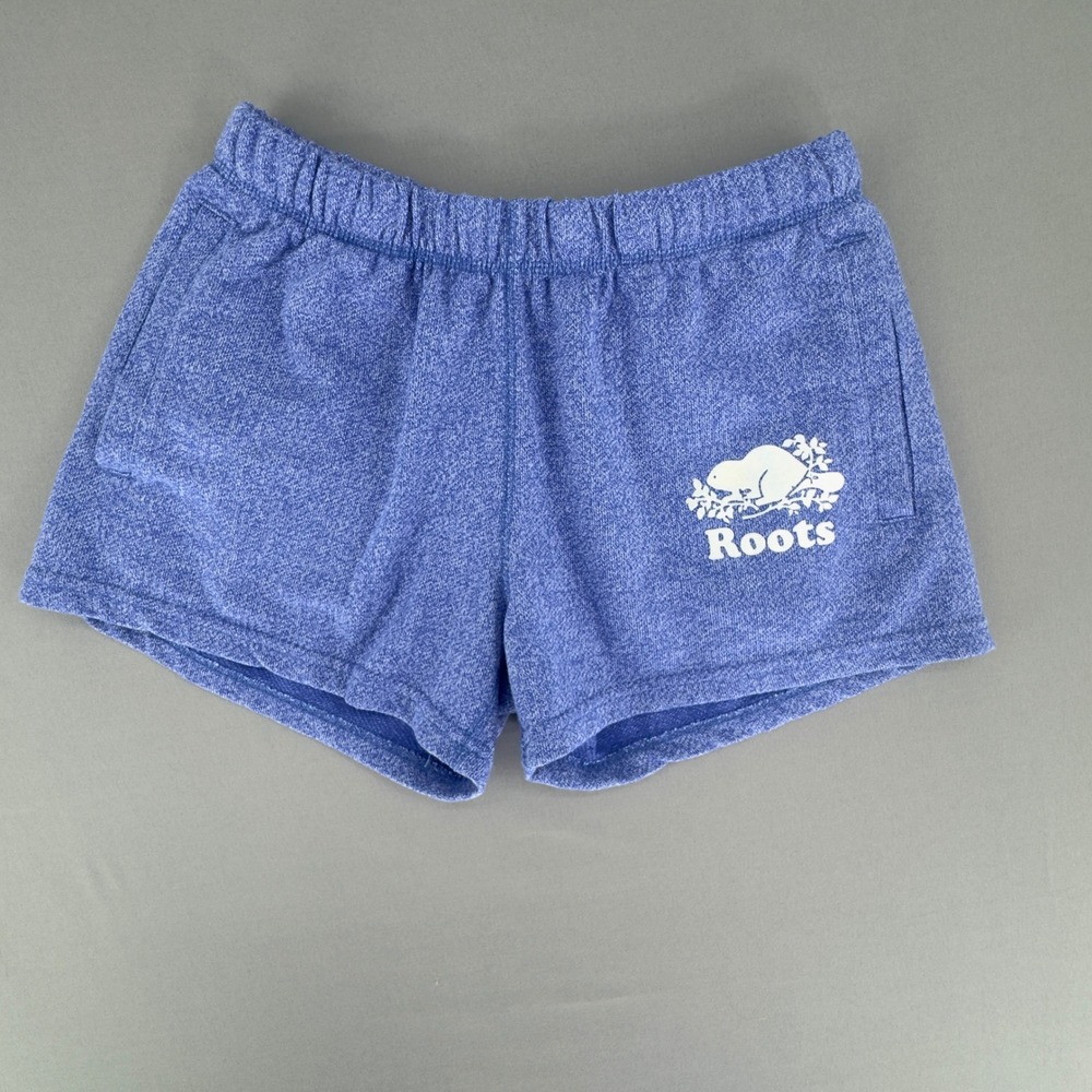 Roots Canada Women XS Blue Salt and Pepper Sweat Shorts Logo Pockets SU19 BK2